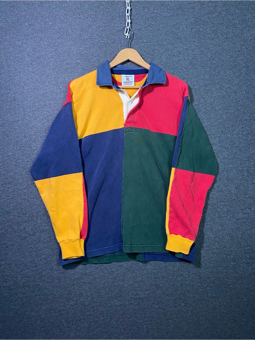 Vintage Barbarian Rugby Shirt Mens Large Heavyweight Colorblock Made in Canada